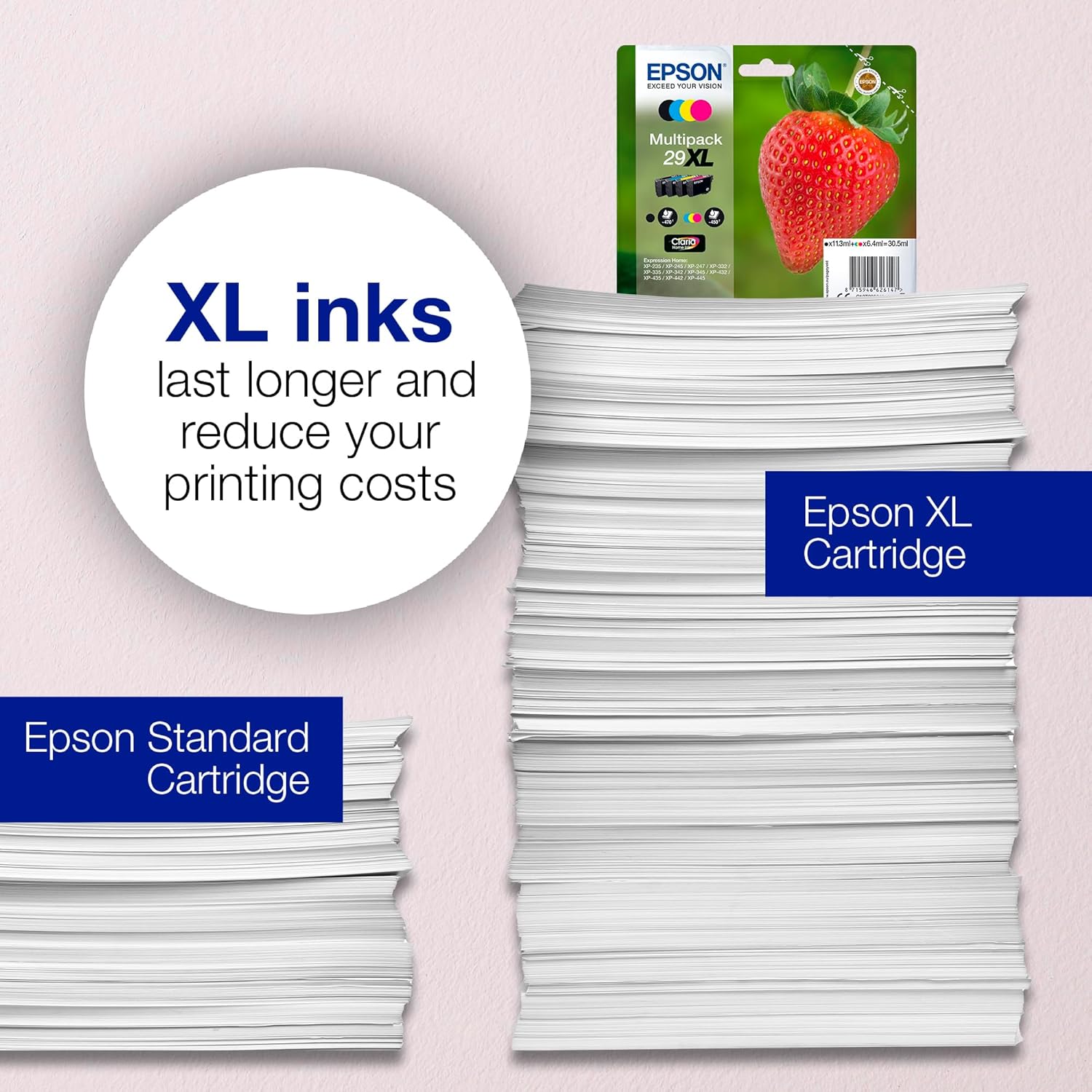 Strawberry Genuine 4-Colour Ink Cartridge Multipack, Claria Home Ink for Printers