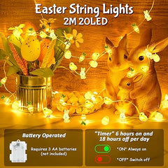 Easter String Lights 2M 20LED Battery Operated with Eggs, Bunny, Chicken, and Carrot for Indoor/Outdoor DIY Party Decor