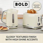 Bold 2 Slice Toaster - Cream & Silver Chrome | Wide Slots, High-Lift, Variable Browning, Defrost & Reheat Functions [VTR003]
