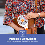 GEEPAS Rechargeable Fan | Mini Portable USB Handheld Fan for Home Office Travel Outdoor Personal Use | 3 Speed Settings 8Hr Run Time | Ultra Quiet Lightweight Air Circulator | 2 Year Warranty Orange