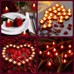 24PCS Heart LED Flameless Candles with 1200 Artificial Rose Petals, Romantic Valentine’s Day Decoration Kit for Wedding, Anniversary & Table Décor