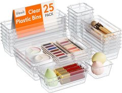 25pcs Drawer Organizer Set – Clear Plastic Storage Trays for Home & Office