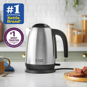 Brushed Stainless Steel & Black 1.7L Electric Kettle – Fast Boil 3KW, Perfect Pour Spout, Removable Anti-Scale Filter – 23910