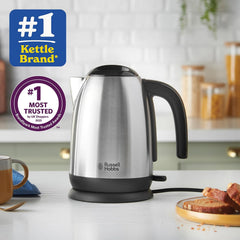 Brushed Stainless Steel & Black 1.7L Electric Kettle – Fast Boil 3KW, Perfect Pour Spout, Removable Anti-Scale Filter – 23910