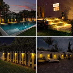 8 Pack Solar Fence Lights, Decorative Outdoor Lights with 2 Modes Smart Side Button, IP65 Waterproof, for Garden, Fence, and Warm Light