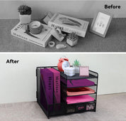 Desk Organiser with 2 Magazine Holders, 5-Tier Paper Tray, Drawer & Pen Holders – Black