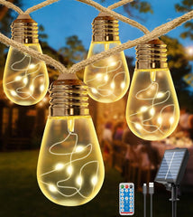 LITOHOM Solar Festoon Lights - 9.6M/31.5FT S14 Solar String Lights with USB Power, 20 Shatterproof Bulbs, IP65 Waterproof, 8 Modes, Remote Control for Patio, Balcony, and Backyard Decor