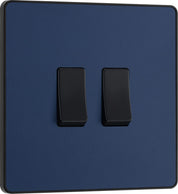Double 2 Way Screwless Wall Light Switch Matt Blue