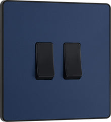 Double 2 Way Screwless Wall Light Switch Matt Blue