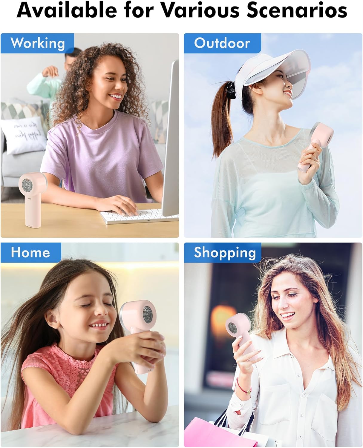 WHATOOK Handheld Turbo Fan, High Speed Cooling, USB Rechargeable Mini Portable Hand Fans with 5 Speeds/Digital Display/Fast charging, Personal Small Stylish Fan for Women Outdoor Beach Vacation