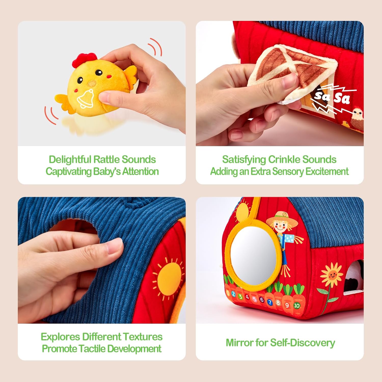 Hahaland Baby Toys 6-12 Months – Farm Animals with Barn, Rattle & Sensory Play