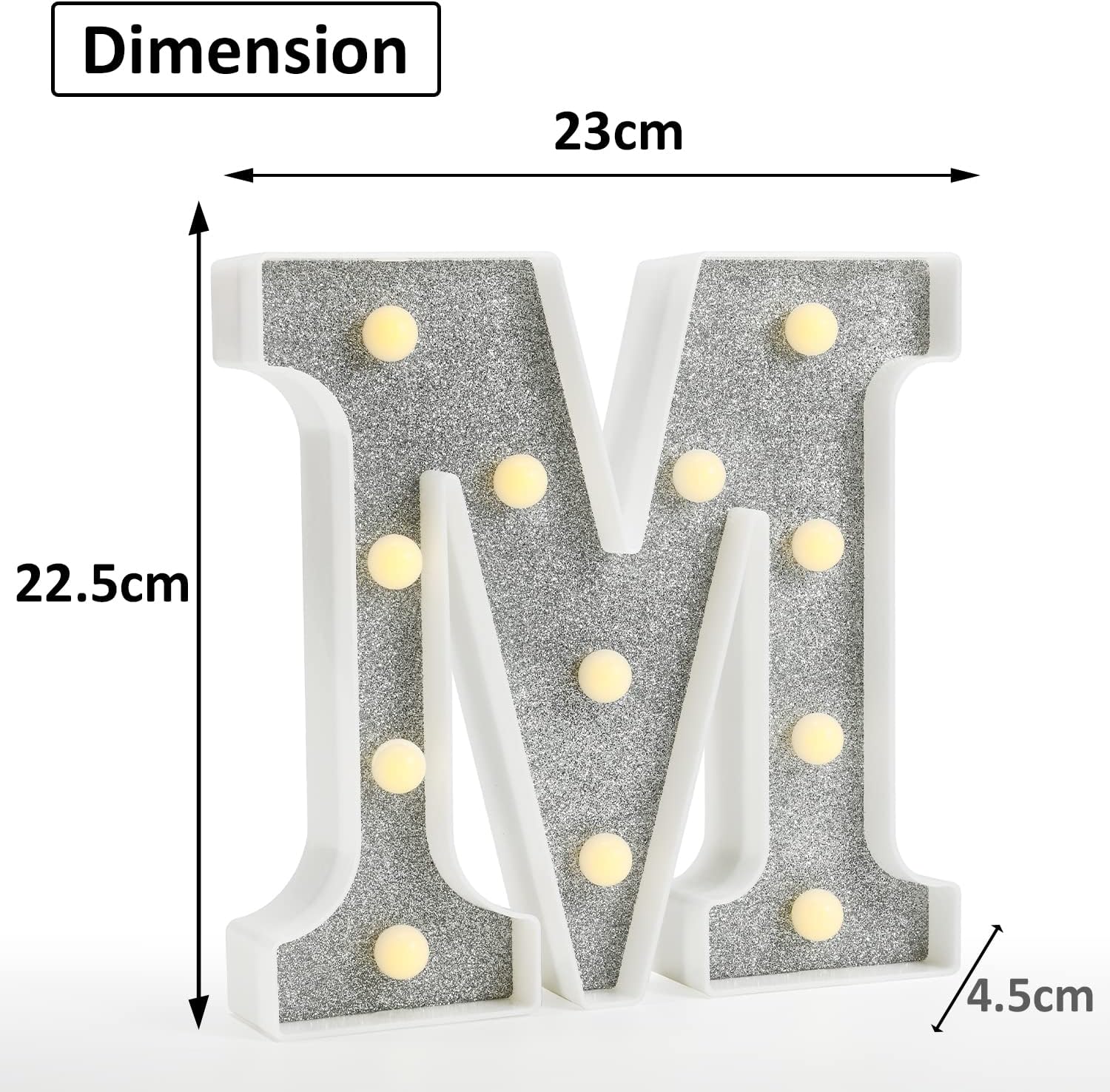 Glitter LED Letter Light M with Remote 18 Colors