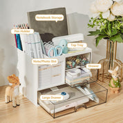 White Desk Organizer with 3 Drawers – Large Stationery & Makeup Storage Box