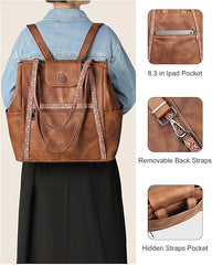 Large Designer Laptop Tote Bag for Women – Leather Shoulder Handbag & Travel Backpack Purse