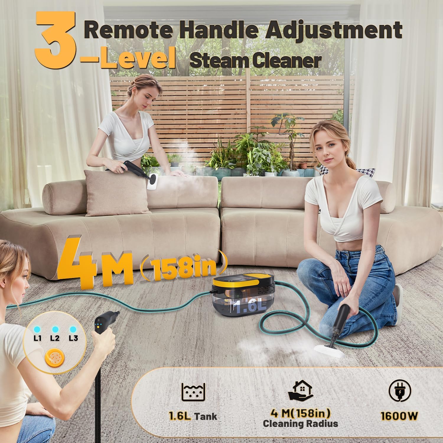Portable Handheld Steam Cleaner 1600W with 16 Accessories