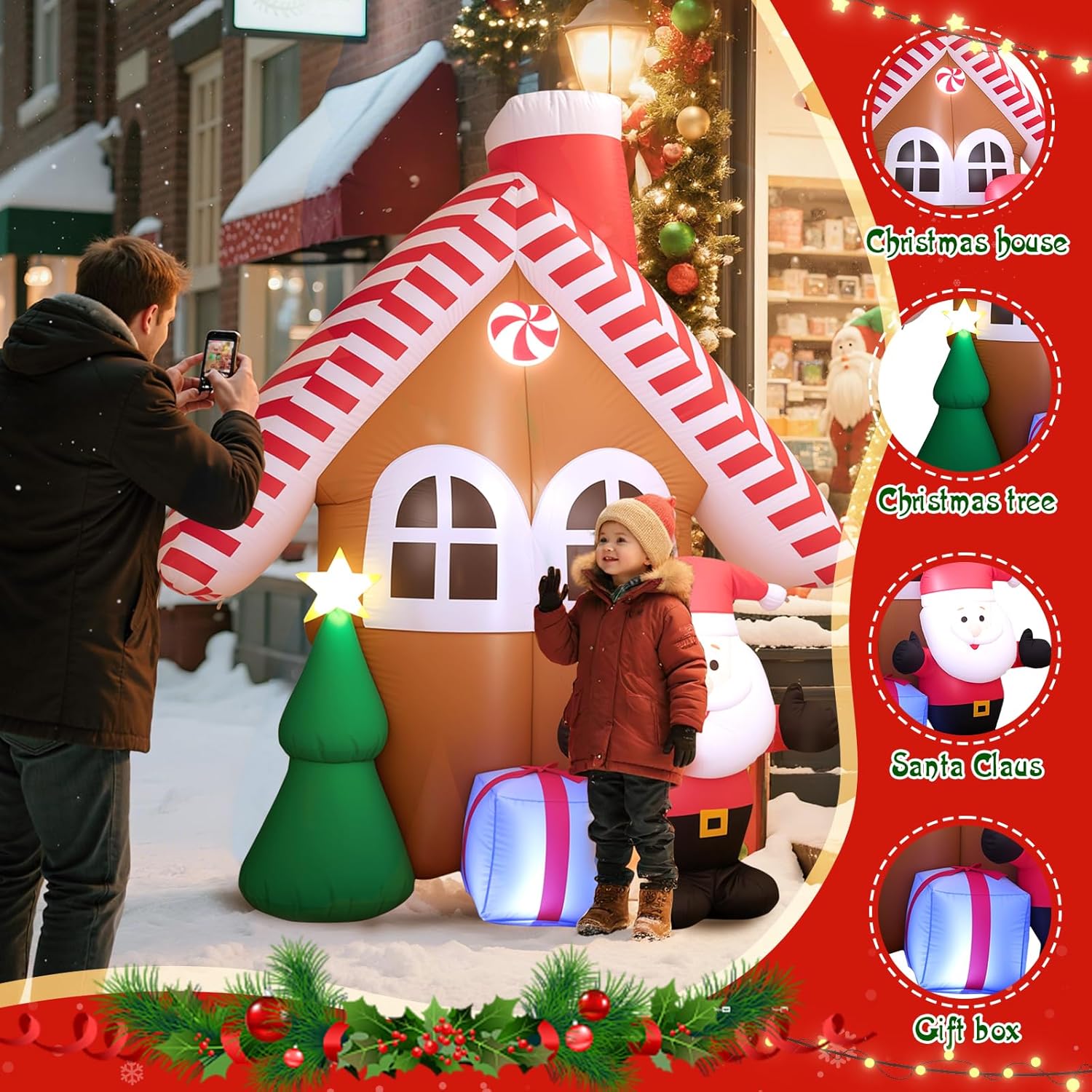 7FT Inflatable Christmas House with Santa & Tree – LED Lights & Outdoor Decor