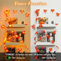 3M Maple Leaf Fairy Lights 20LED Battery Operated with Timer for Halloween, Thanksgiving, Christmas Party, Table Decoration