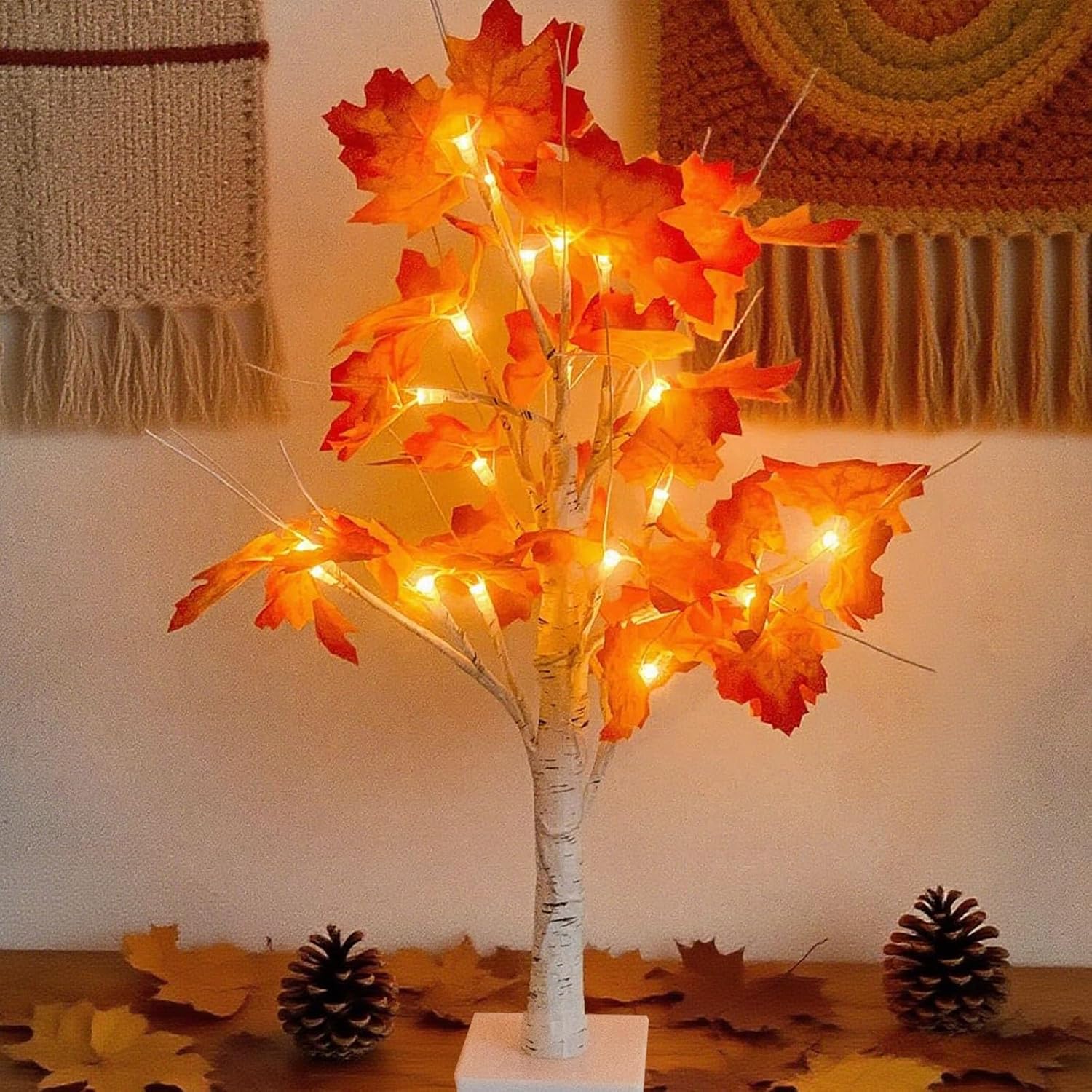 LED Maple Tree Table Lamp with 24 LEDs, USB or Battery Powered Decorative Tree Light for Autumn and Christmas Home Décor