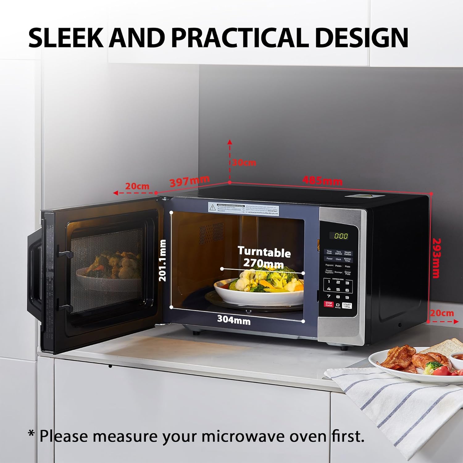 800W 23L Digital Microwave Oven with Auto Defrost & Express Cook