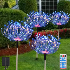 4-Pack Firefly Solar Lights - 8 LED Swaying Starburst Lights, Waterproof with Remote Control, 8 Lighting Modes, Warm White for Yard and Patio