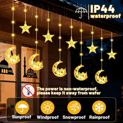 Ramadan Star Moon Curtain Lights – 3M LED Fairy String Lights with USB & Battery Power, 8 Lighting Modes for Indoor Decoration