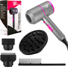 Professional Ionic Hair Dryer 2000W – Fast Drying with Diffuser, 2 Nozzles, 3 Heat & 2 Speed Settings