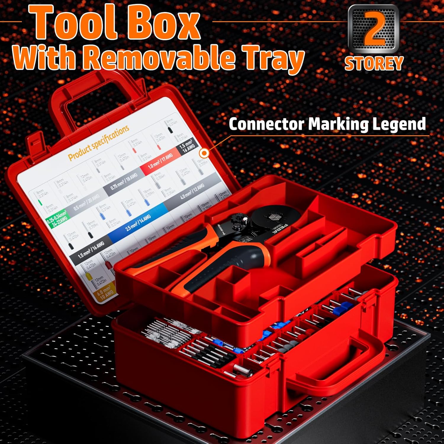Ferrules Wire Crimping Tool Kit 1750pcs, Ferrule Crimper Tool for 0.08-10mm²/AWG28-7 Self-Adjustable, Hexagonal Crimp Tool Set with Twin Wire Ferrules, Ratchet Terminal Crimper - Copper Ferrule