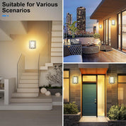 Collage of outdoor lighting fixtures in various settings