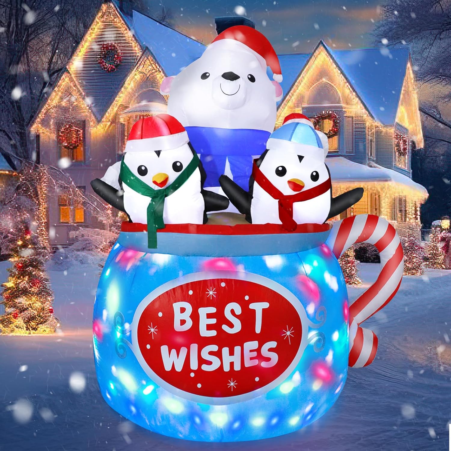 Christmas yard decoration with polar bear inflatable