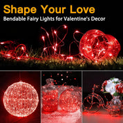 10m Red Battery Operated Fairy Lights, 100 LED Waterproof Copper Wire String Lights for Indoor Outdoor Valentine’s Day, Wedding, Bedroom & Party Decor