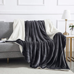 Aspire Homeware Sherpa Fleece Throw Blanket, Soft Fluffy Grey King Size 200x240cm