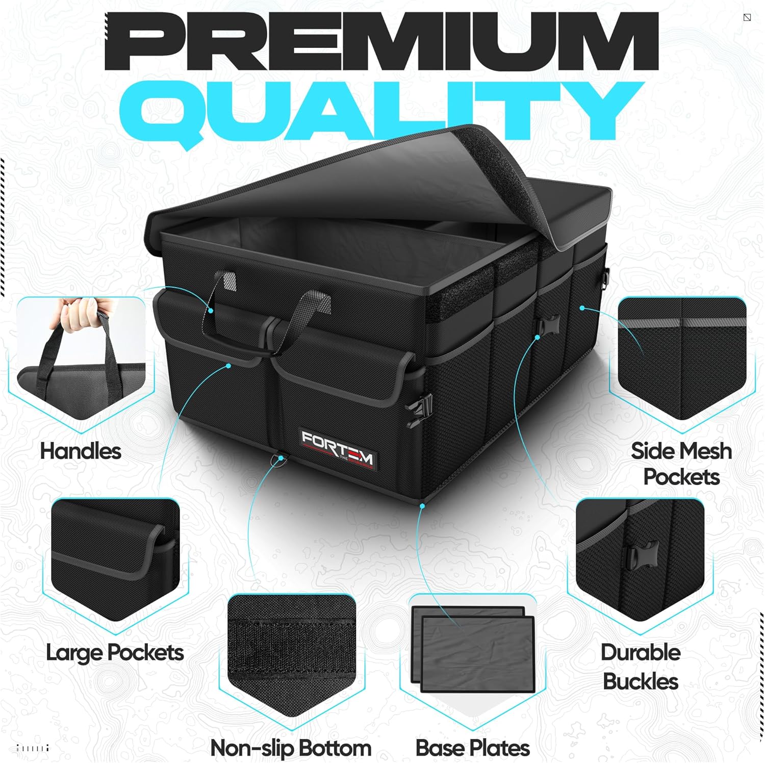 50L Car Boot Organiser – Foldable SUV Storage Box with Straps & Lid