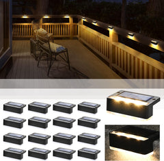 Solar Fence Lights, 8 Pack LED Solar Stair Lights, Waterproof, Cold White, Black, for Garden, Yard, Patio, Gutter, Pathway