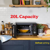 20L Black Digital Solo Microwave 800W with Auto Cook & Defrost