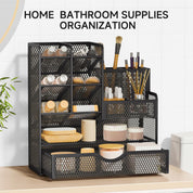 5-Tier Mesh Desk Organizer with Drawers – Metal Office & Makeup Storage, Black