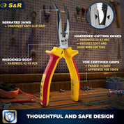 S&R VDE Bent Nose Pliers 200mm – Curved Jaw, Insulated
