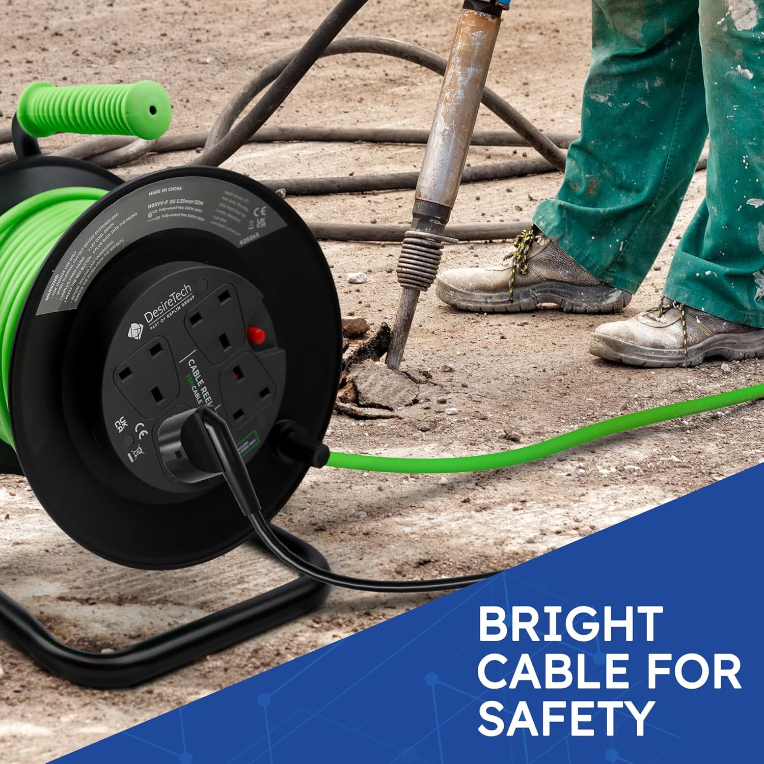 4 Socket 25m Cable Reel Extension Lead with Thermal Cut Out Green