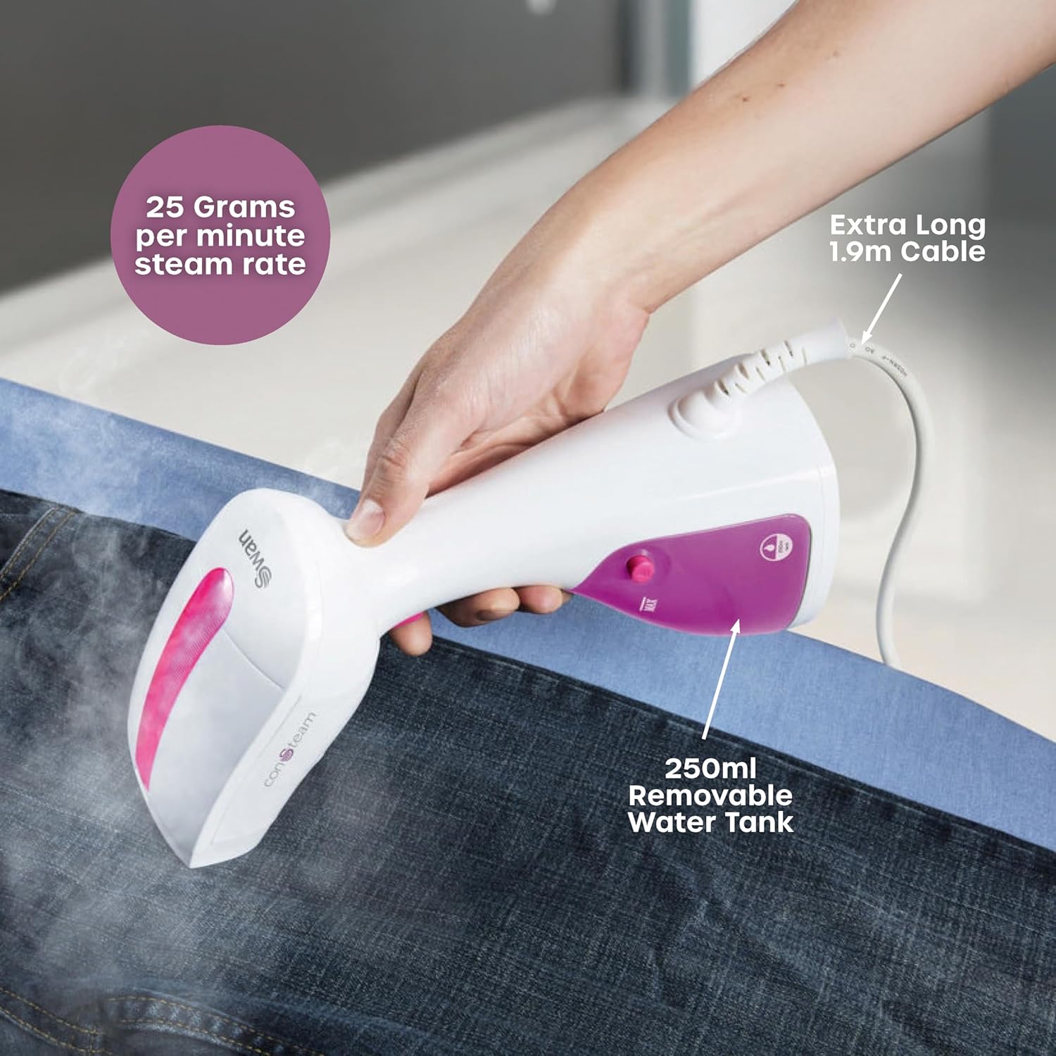 Handheld Garment Steamer 1100W with Removable Brush