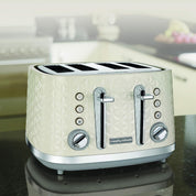Morphy Richards Vector 4 Slice Toaster 1800W – Cream High Gloss Geometric Design with Variable Width Slots, Defrost, Reheat & Crumb Tray