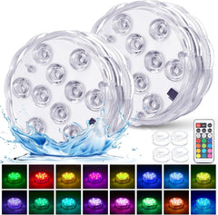 2 Pcs Submersible LED Lights, Remote Control, RGB Multi-Color Changing, Waterproof for Pool, Vase Base, Spa, Aquarium, Pond, Hot Tub