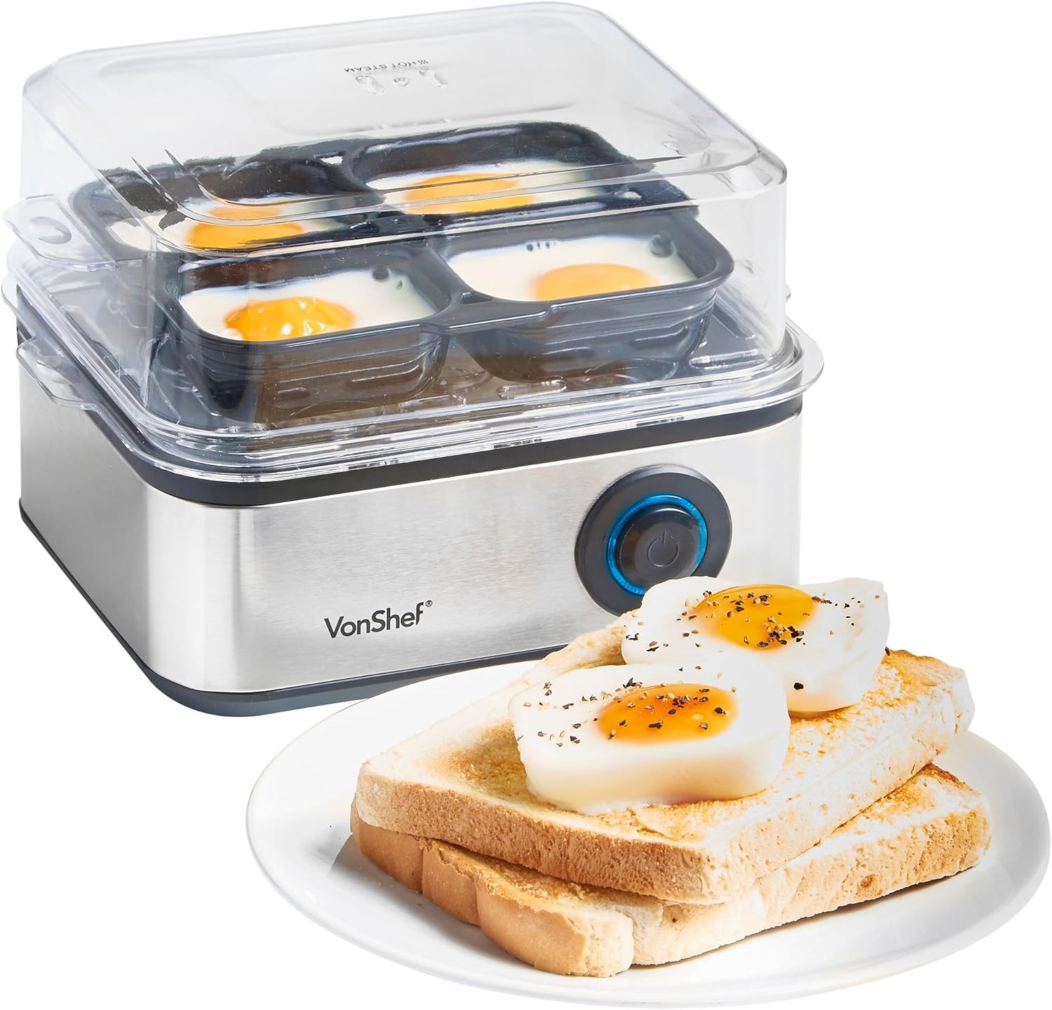3-in-1 Electric Egg Boiler, Poacher & Omelette Maker – 16 Egg Capacity, Stainless Steel 500W