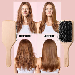 Bristle Paddle Hairbrush for Thick, Curly & Wavy Hair – Reduces Frizz & Breakage