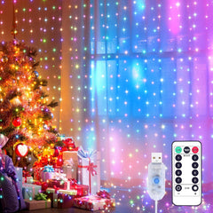 Curtain Lights 3m x 3m Curtain Fairy Lights, 300 LED Fairy Lights Curtain, 8 Modes Curtain String Lights with Remote Control & Timer IP65 Waterproof for Wedding, Party, Wall (Warm White)