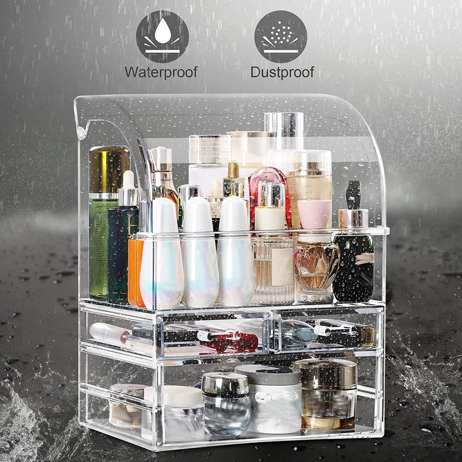 X-Large Acrylic Makeup Organiser Box with Drawers, Waterproof Dustproof Storage Case