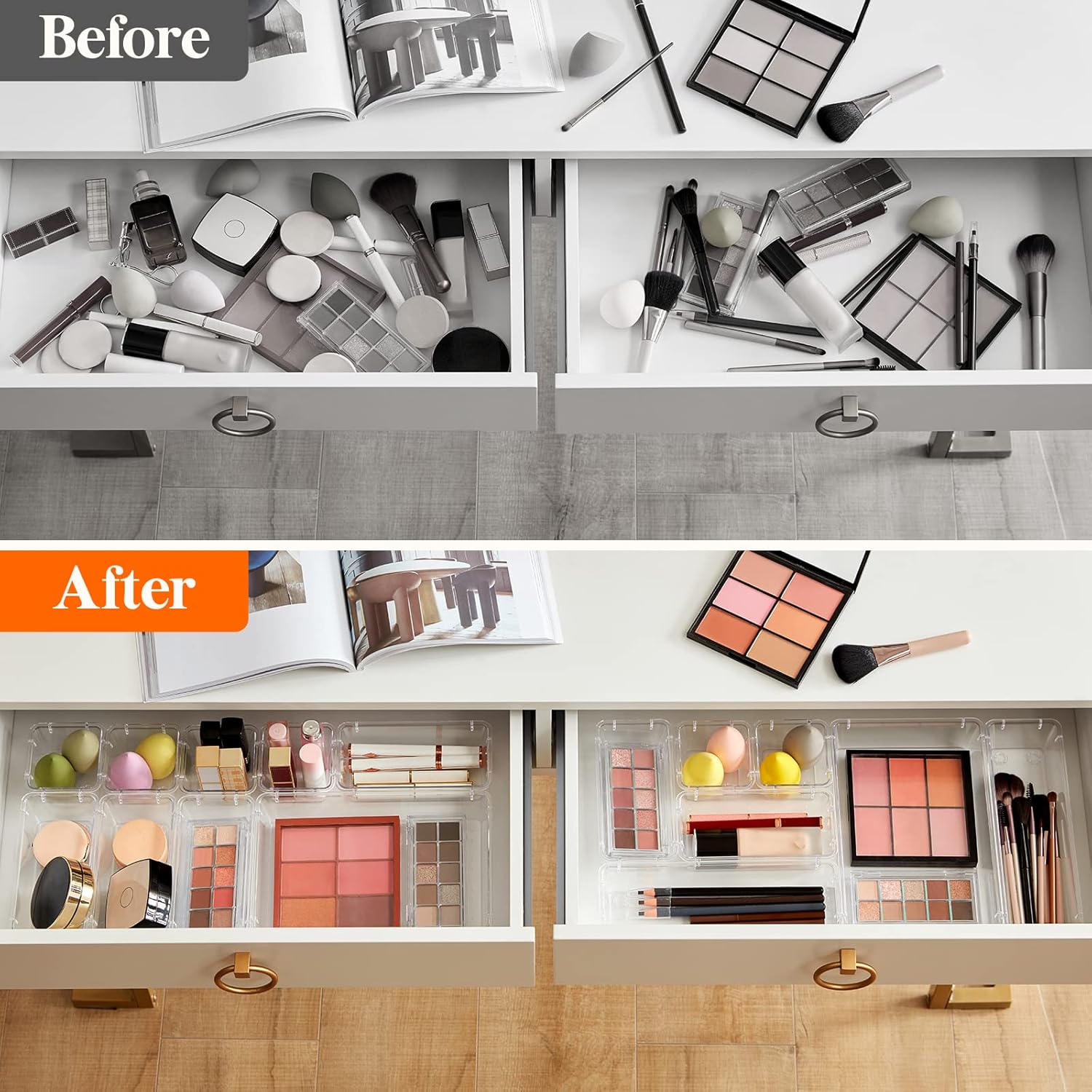 25pcs Drawer Organizer Set – Clear Plastic Storage Trays for Home & Office