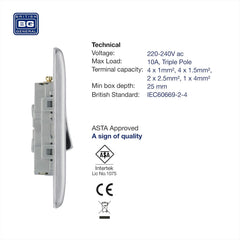 BG Electrical 3-Pole Fan Isolator Switch – Brushed Steel