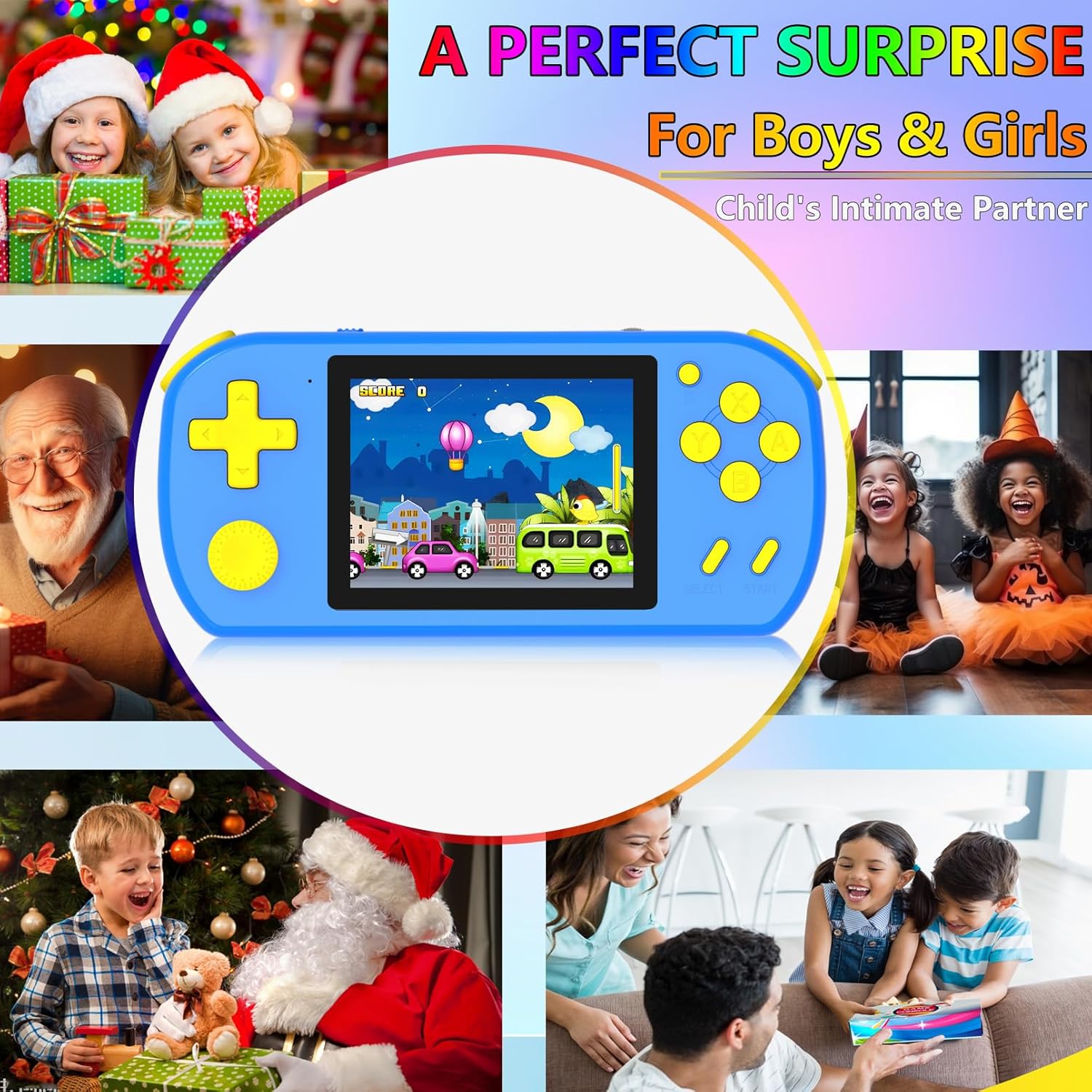 Handheld Game Console for Kids – 218 Built-in Retro Games, 3.0" HD Screen, Rechargeable