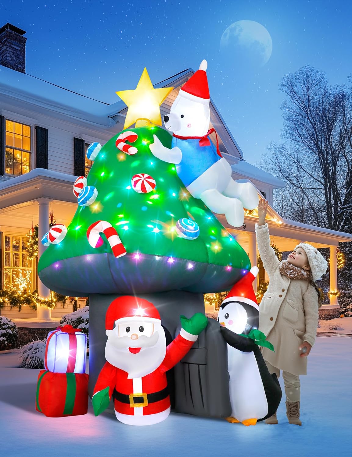 Garden decorated with inflatable mushroom tree