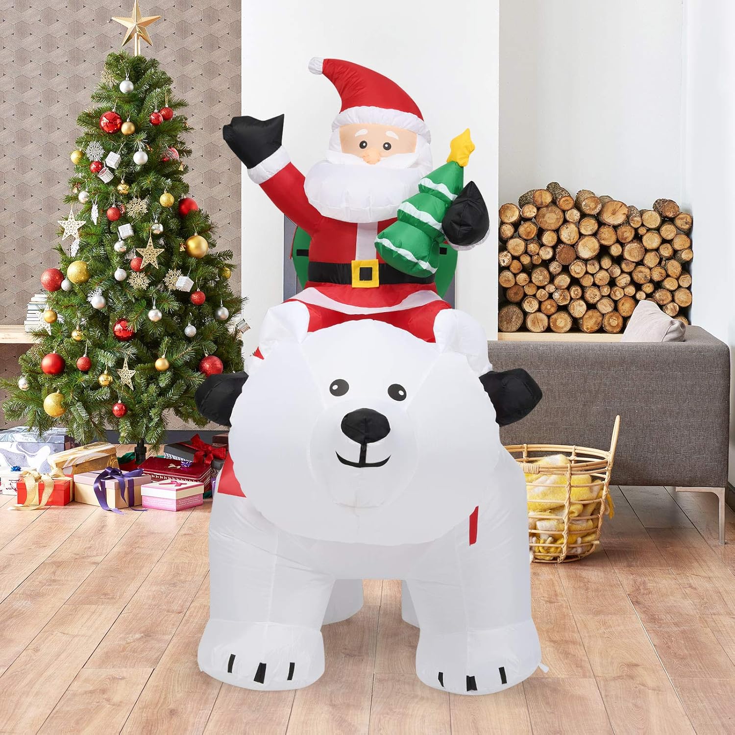 Large 8FT LED Santa on Polar Bear Outdoor Christmas Inflatable Decoration