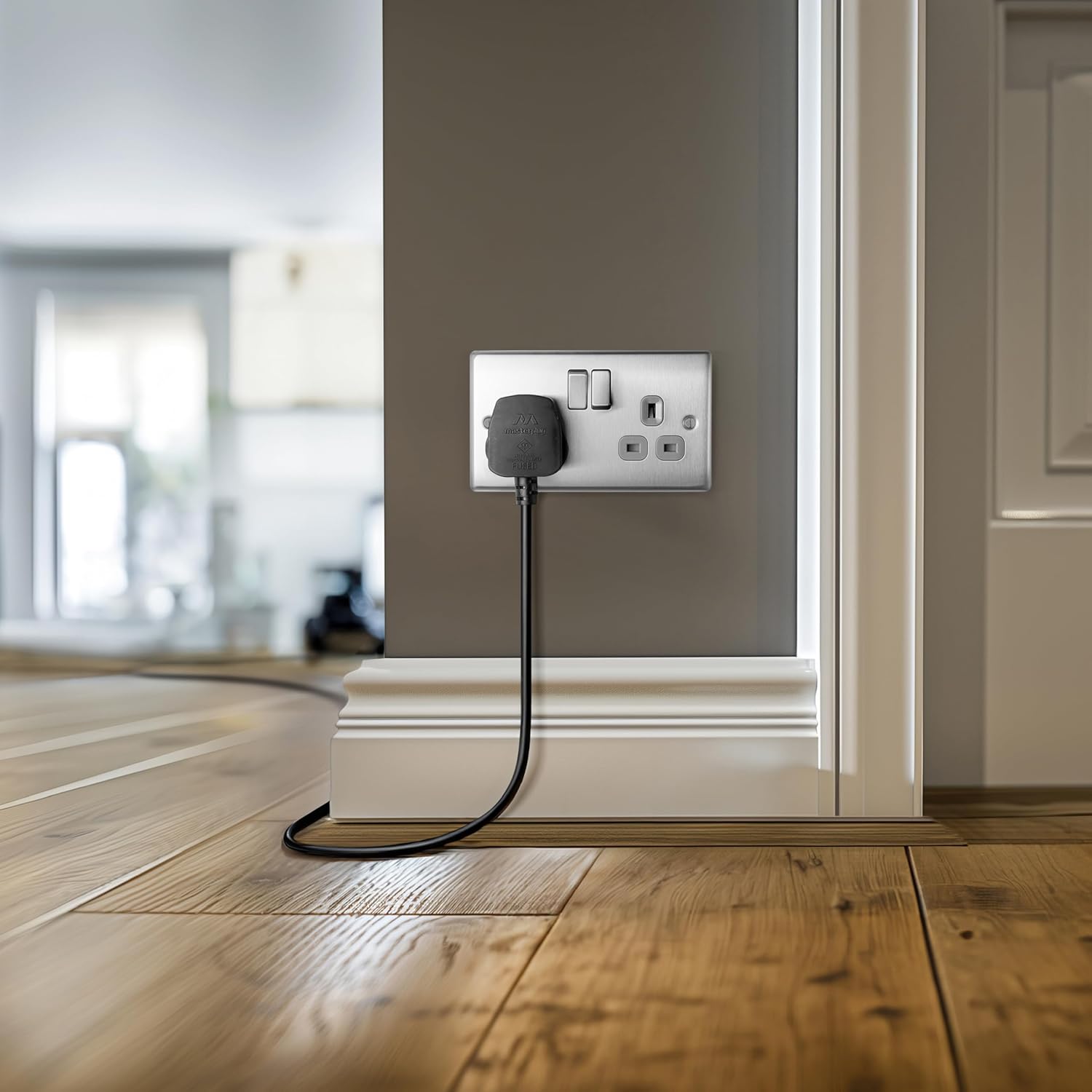 Double Switched Brushed Steel Power Socket 13A